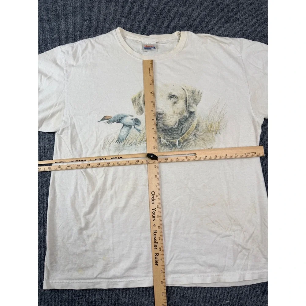 Vintage Hanes T Shirt XL White Yellow Lab Duck Hunting Graphic James Killen‎ 90s